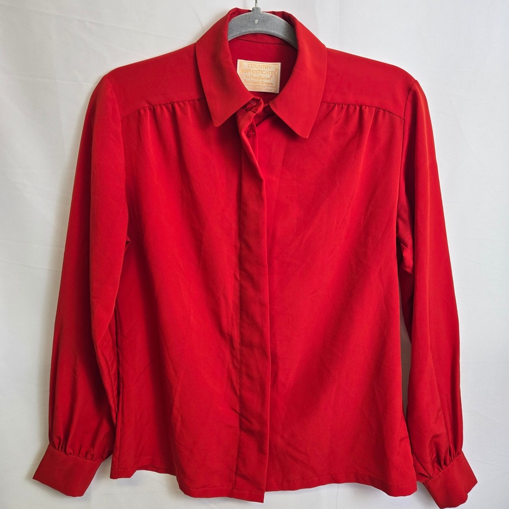 Country Sophisticates by Pendleton Long Sleeve Button-Down Blouse,‎ Red, Vtg, 8
